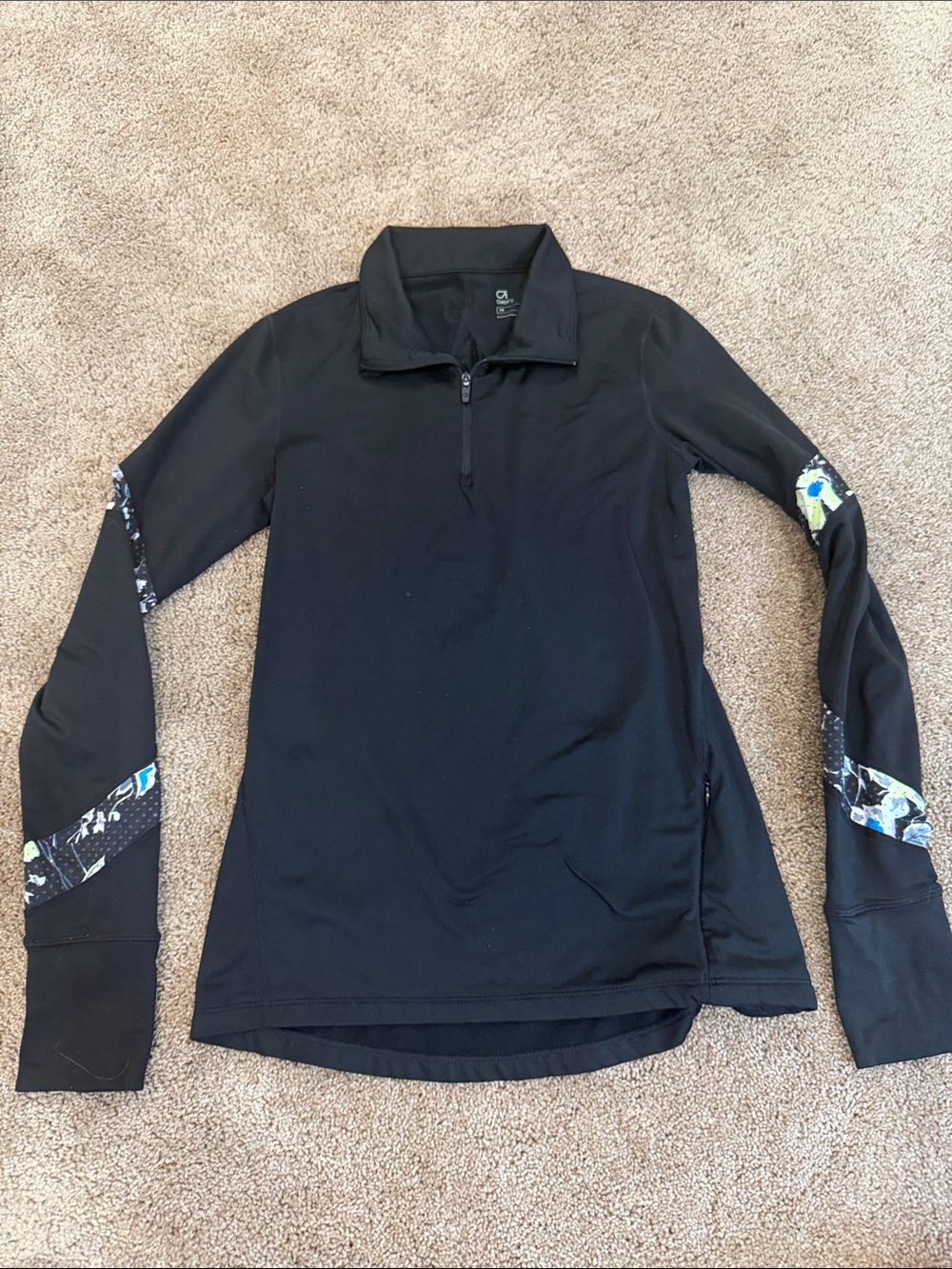 GAP Black Quarter-Zip Pullover with Patterned Sleeve Accents